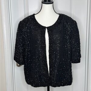 Vintage Laurence Kazar Beaded Short Sleeve 100% Silk Jacket